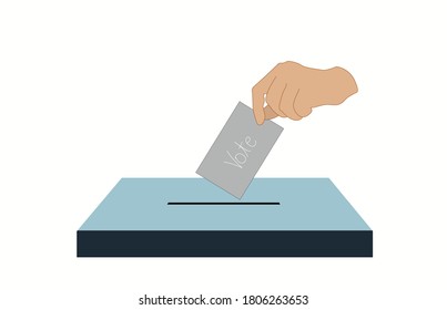 Voting and election concept with box. Ballot Paper voting. Hand of a men putting paper in the box.