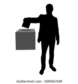 Voting election concept with man silhouette putting vote paper in the ballot box, illustration
