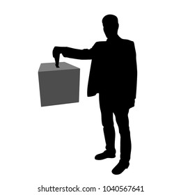 Voting election concept with man silhouette putting vote paper in the ballot box, illustration