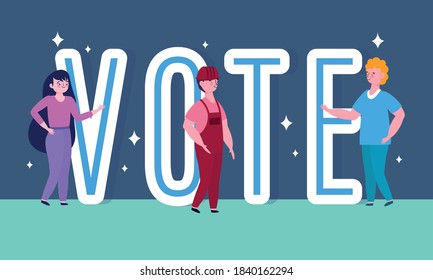 voting and election concept, people and vote word cartoon vector illustration
