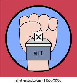 Voting and election concept. Political participation metaphor. Political right to vote. Symbol of election campaign. Vector illustration concept outline flat design style.