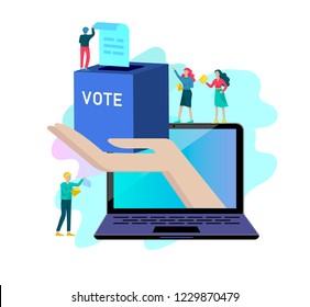 Voting and Election concept. Pre-election campaign. Promotion and advertising of candidate. Citizens debating candidate. Online voting and election concept with people.