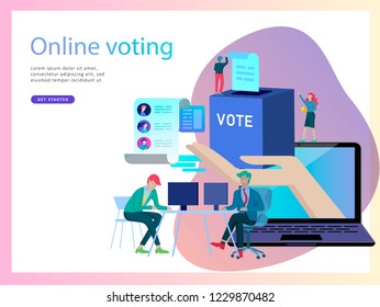 Voting and Election concept. Pre-election campaign. Promotion and advertising of candidate. Citizens debating candidate. Online voting and election concept with people.