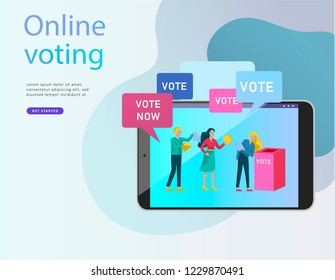 Voting and Election concept. Pre-election campaign. Promotion and advertising of candidate. Citizens debating candidate. Online voting and election concept with people.