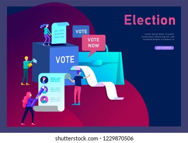 Voting and Election concept. Pre-election campaign. Promotion and advertising of candidate. Citizens debating candidate. Online voting and election concept with people.