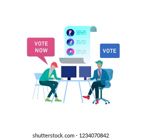 Voting and Election concept. Pre-election campaign. Promotion and advertising of candidate. Citizens debating candidates for voting and voting Online voting and election concept with people.