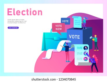 Voting and Election concept. Pre-election campaign. Promotion and advertising of candidate. Citizens debating candidates for voting and voting Online voting and election concept with people.