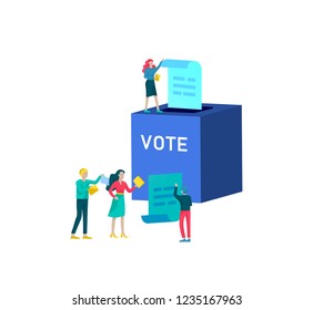 Voting and Election concept. Pre-election campaign. Promotion and advertising of candidate. Citizens debating candidates for voting and voting Online voting and election concept with people.