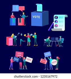 Voting and Election concept. Pre-election campaign. Promotion and advertising of candidate. Citizens debating candidates for voting and voting Online voting and election concept with people.