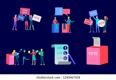 Voting and Election concept. Pre-election campaign. Promotion and advertising of candidate. Citizens debating candidates for voting and voting Online voting and election concept with people.