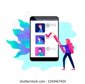 Voting and Election concept. Pre-election campaign. Promotion and advertising of candidate. Citizens debating candidates for voting and voting Online voting and election concept with people.