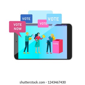 Voting and Election concept. Pre-election campaign. Promotion and advertising of candidate. Citizens debating candidates for voting and voting Online voting and election concept with people.