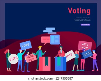 Voting and Election concept. Pre-election campaign. Promotion and advertising of candidate. Citizens debating candidates for voting and voting Online voting and election concept with people.
