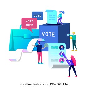 Voting and Election concept. Pre-election campaign. Promotion and advertising of candidate. Citizens debating candidates for voting and voting Online voting and election concept with people.