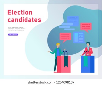 Voting and Election concept. Pre-election campaign. Promotion and advertising of candidate. Citizens debating candidates for voting and voting Online voting and election concept with people.