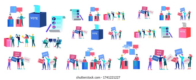 Voting and Election concept. Pre-election campaign. Promotion and advertising of candidate. Citizens debating candidates for voting and voting Online voting and election concept with people.