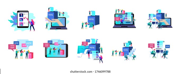 Voting and Election concept. Pre-election campaign. Promotion and advertising of candidate. Citizens debating candidates for voting and voting Online voting and election concept with people.