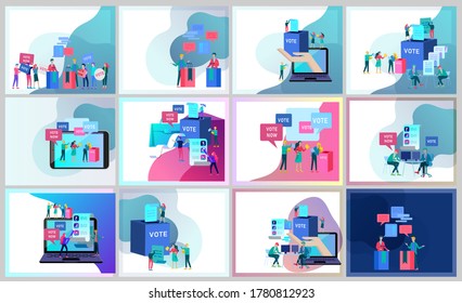 Voting and Election concept. Pre-election campaign. Promotion and advertising of candidate. Citizens debating candidates for voting and voting Online voting and election concept with people.