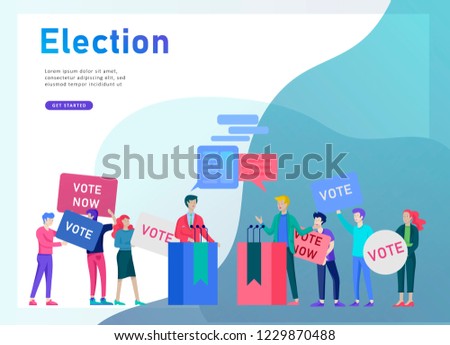 Voting and Election concept. Pre-election campaign. Promotion and advertising of candidate. Citizens debating candidate. Online voting and election concept with people.