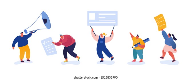 Voting and Election concept template design. Pre-election campaign. Promotion of people candidate characters. Citizens debating, putting paper vote in to the ballot box candidates. Vector illustration