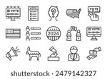 Voting and Election icon set .Voting 2024 signs blue color outline pictogram,vote collection, vector sketches, logo illustrations, elections icons, editable stroke.Vector illustration