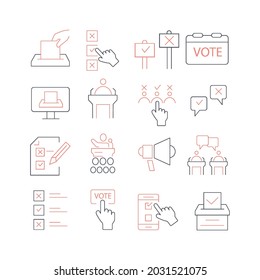 Die Symbole für die Wahl und die Wahl werden gesetzt. Vokabular- und Wahlpaket-Symbol, Vektorelemente für Infografik-Web