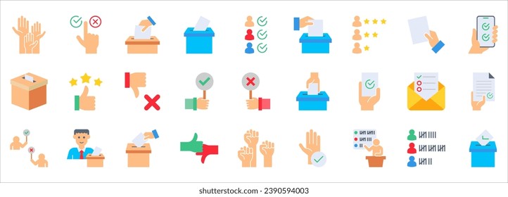 Voting and Election Icons Set. icons such as Form, Online Voting, Debate, Candidate Rating, Vote Count and others. vector illustration on white background