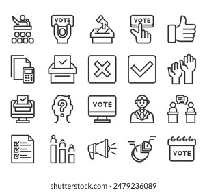 Voting and Election Icons Set.Collection of outline simple web icons