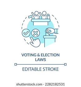 Icono de concepto azul de las leyes electorales y de votación. Derechos civiles. Ilustración de la delgada línea de la idea abstracta de la ley y la cuestión jurídica. Dibujo de contorno aislado. Trazo editable. Fuentes Arial, Myriad Pro-Bold utilizadas