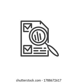 Voting and an election line icon. linear style sign for mobile concept and web design. Ballot page and magnifying glass outline vector icon. Symbol, logo illustration. Vector graphics