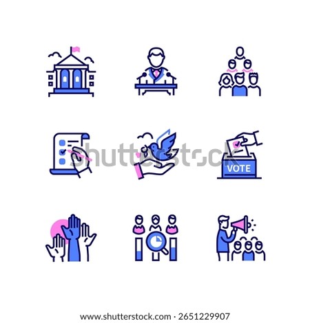Voting and election - modern line design style icons set