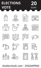 Voting and Election Related Icon set. Simple linear politics vector symbols.