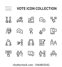 Voting and Election vector linear icons set. Election of candidates. Electronic voting, vote, debate, candidate rating, vote count and more. Isolated collection of Voting icons on white background.