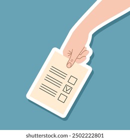 Votación, elecciones 2024. Manos sosteniendo papeletas. Ilustración plana de Vector