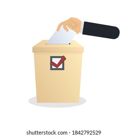 Voting in elections. The ballot is lowered into the ballot box, vector illustration