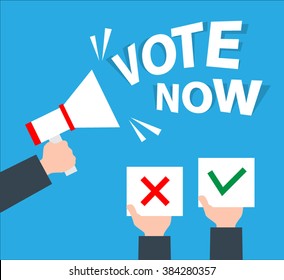 ilustração de conceito de eleições de voto. mão com megaphone.mãos com boletins de voto