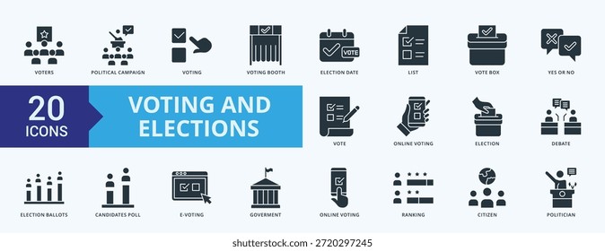 Voting and Elections Icon Pack Glyph Style Illustration Vector