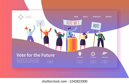 Voting Elections Landing Page Template. Business People Characters Political Meeting Concept for Website or Web Page. Easy Edit. Vector illustration