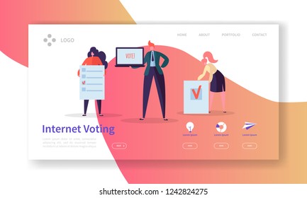 Voting Elections Landing Page Template. Business People Characters Internet Voting Concept for Website or Web Page. Easy Edit. Vector illustration