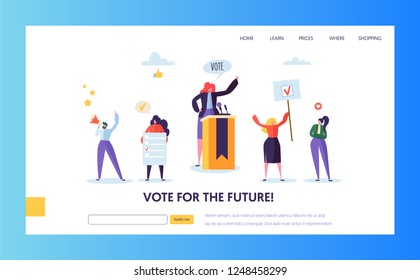 Voting Elections Landing Page Template. Business People Characters Political Meeting Concept for Website or Web Page. Easy Edit. Vector illustration