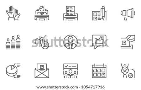 Voting and Elections Line Icons Set. Ballot Box, The Ranking of Candidates, Election Campaign. Editable Stroke. 48x48 Pixel Perfect.