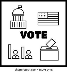 Voting and elections linear icons. Political icons set