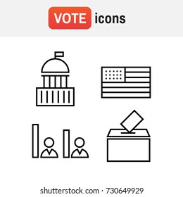 Voting And Elections Linear Icons. Political Icons Set