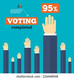 Voting elections results. Hands raised up. Infographics elements. Vector