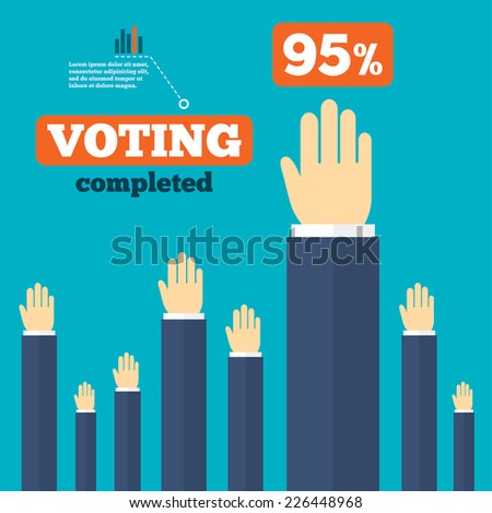 Voting elections results. Hands raised up. Infographics elements. Vector