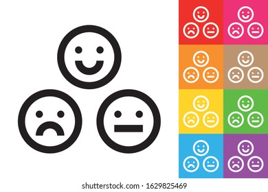 Voting Emoticon Faces. Line Icon With Different Color Background.