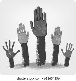 Voting grey hands isolated on background, vector illustration