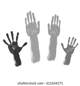 Voting grey hands isolated on white background, vector illustration