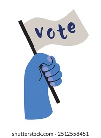 Voting hand. Election campaign. Democracy vote concept. Blue hand with vote banner.