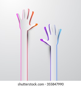 Voting Hand - Paper Cut Palm Hands Vector Illustration